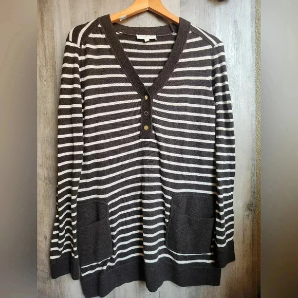 Tory Burch Women's Felicia Tunic Striped Wool Cashmere Blend Sweater LG - Picture 2 of 12